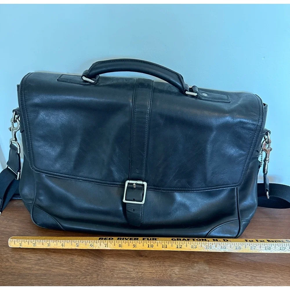 Coach Black Leather Messenger Bag Briefcase Laptop Crossbody Silver Hardware